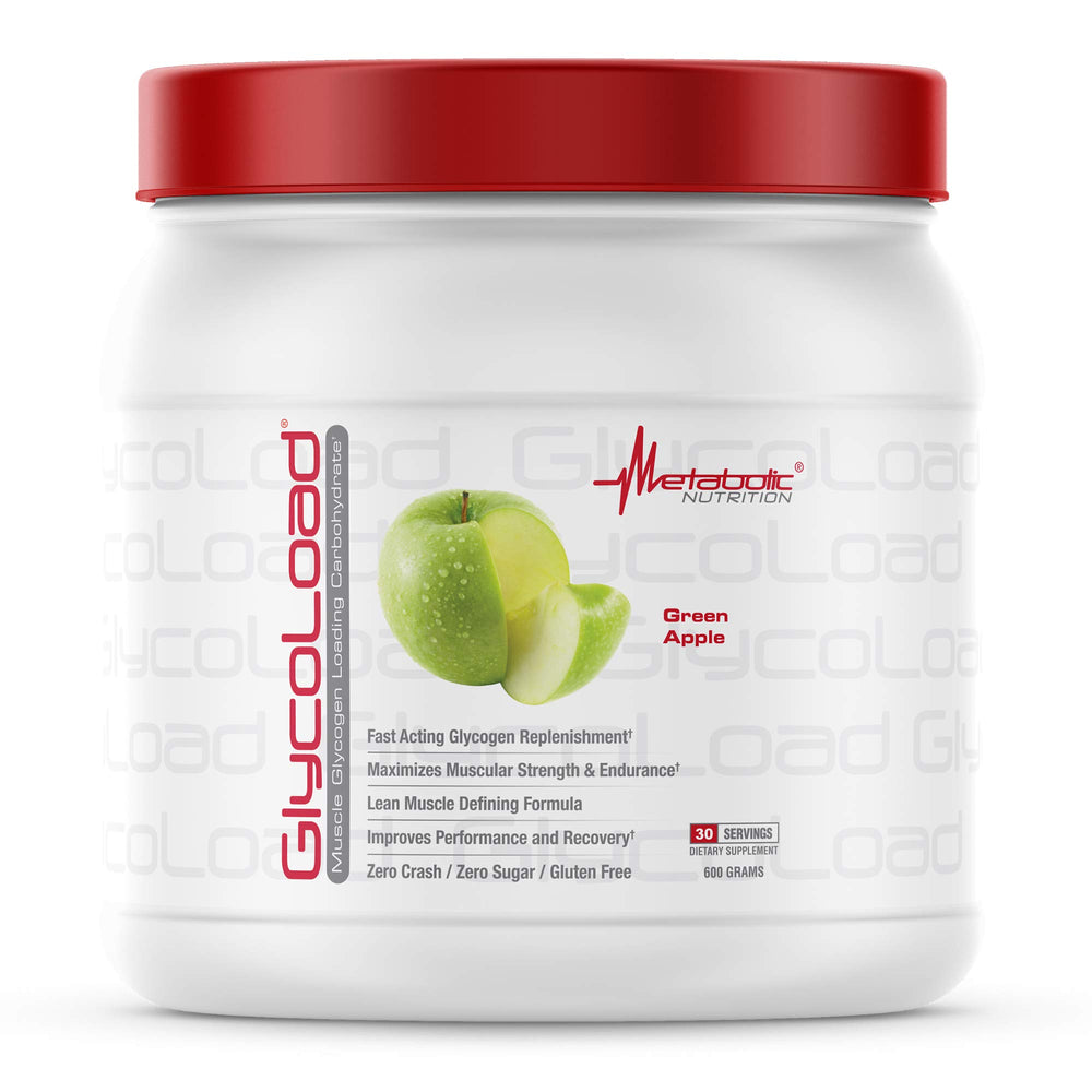 Metabolic Nutrition Glycoload bottle front view, supports fast glycogen replenishment for workouts.