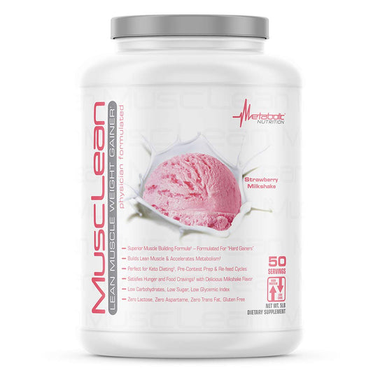 Metabolic Nutrition Musclean strawberry milkshake bottle for a convenient high‑protein meal replacement