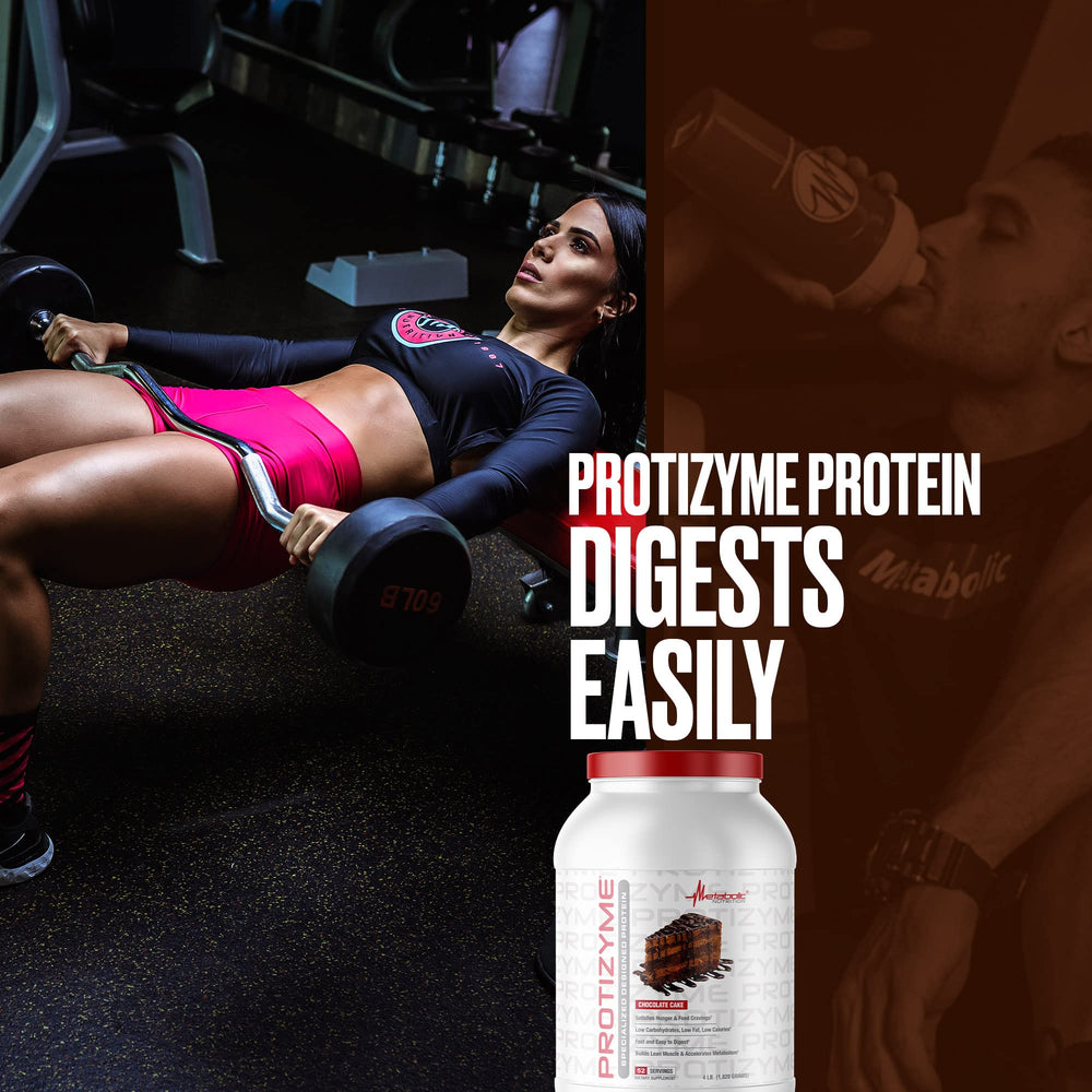 Metabolic Nutrition Protizyme ready-to-mix powder shown in a shaker.