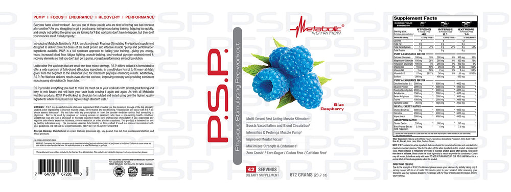 Metabolic Nutrition PSP scoop with blue powder for quick, effective pre-workout activation