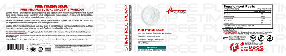 Metabolic Nutrition Stim Free Pump powder scoop demonstrates easy dosing for lean muscle support