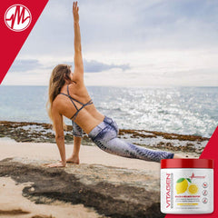 Hydration-ready Vitagen drink shown as a refreshing wellness ritual.