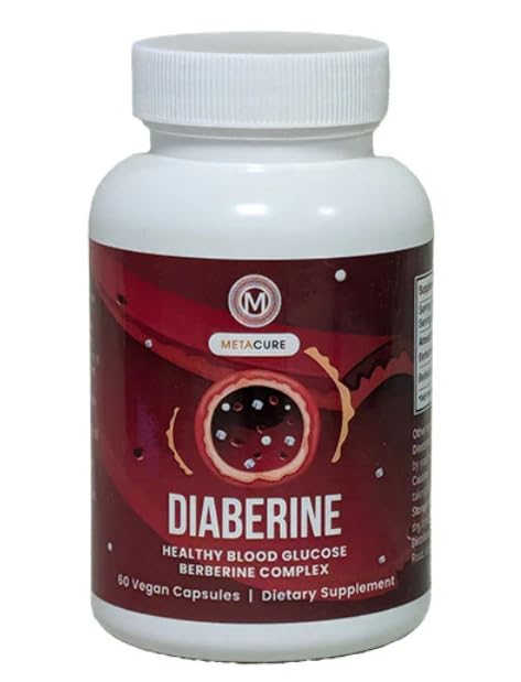 Metacure DiaBerine bottle front showing the clean vegan wellness formula.