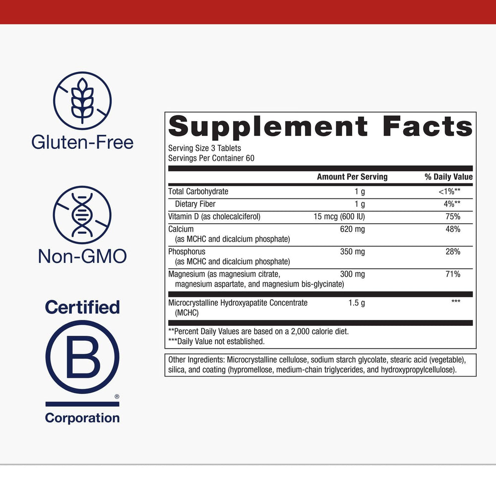 Metagenics Bone Builder calcium-phosphorus support visual communicates mineral synergy.