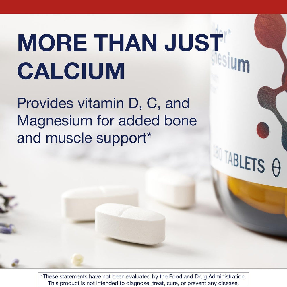 Metagenics Bone Builder label detail shows calcium, vitamin D, and magnesium blend.