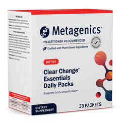 Metagenics Clear Change Daily Essentials packaging with 30 packets for daily detox support