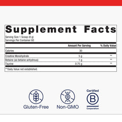 Betaine and taurine blend supports hydration and energy.