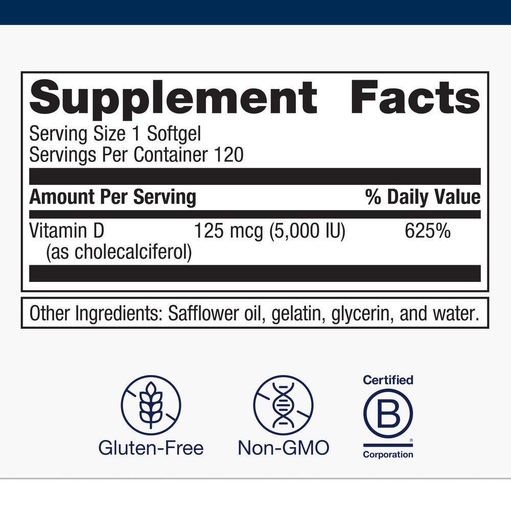 Non-GMO and gluten-free Metagenics D3 with cGMP manufacturing.
