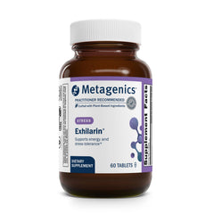 Metagenics Exhilarin bottle front view showing the product name and design for everyday use.