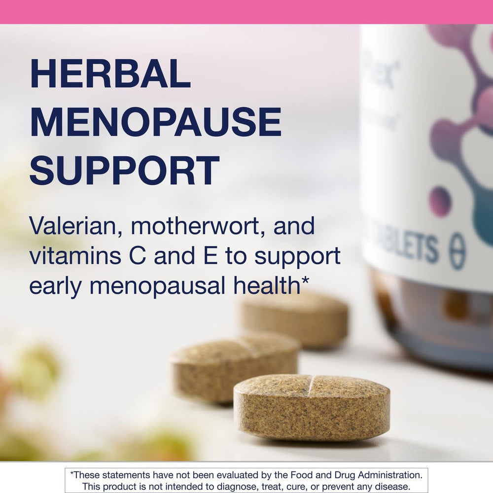 Metagenics Fem EstroPlex tablets closeup showing vegetarian formula.