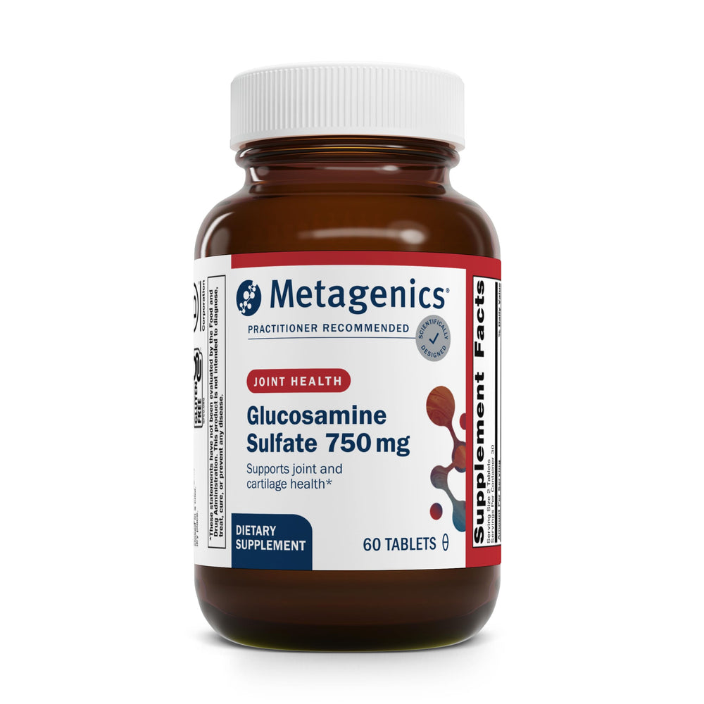 Metagenics glucosamine sulfate 1500 mg bottle front showing label for joint support and mobility