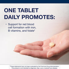 Close-up of Hemagenics iron tablets, gentle iron for digestion comfort.