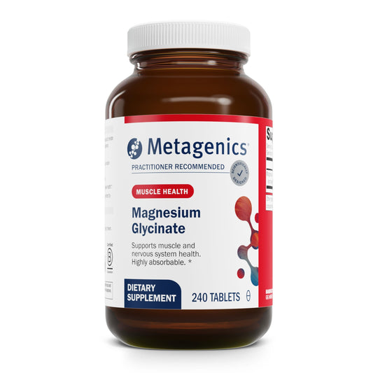 Metagenics Magnesium Glycinate bottle for easy absorption and daily relaxation