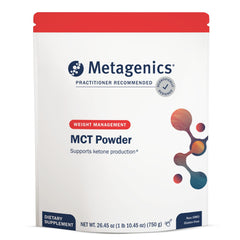 Metagenics MCT Powder bottle with scoop, showing convenient serving option for energy support