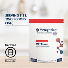 Metagenics MCT Powder being poured into a glass for a smooth energy boost