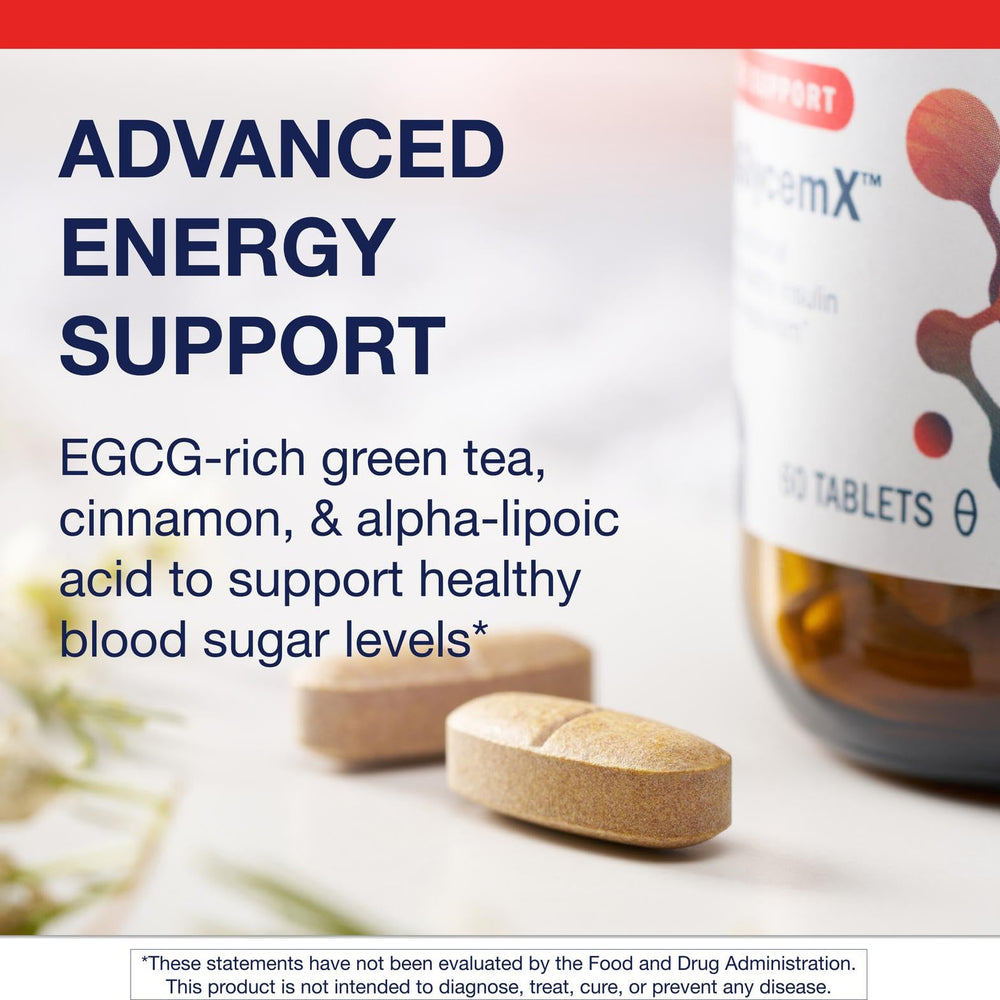 Metagenics MetaGlycemX capsules close-up features alpha-lipoic acid and EGCG