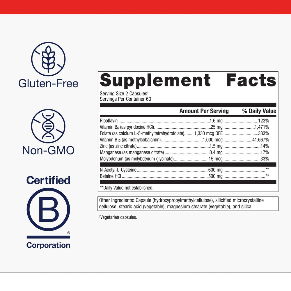 Metagenics MethylCare packaging box highlights non-GMO, gluten-free quality and testing.