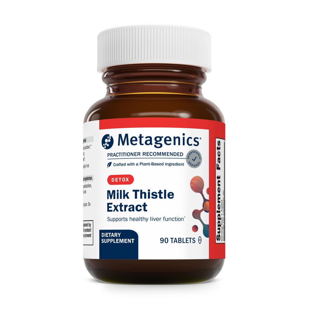 Metagenics Milk Thistle extract bottle for daily antioxidant support.