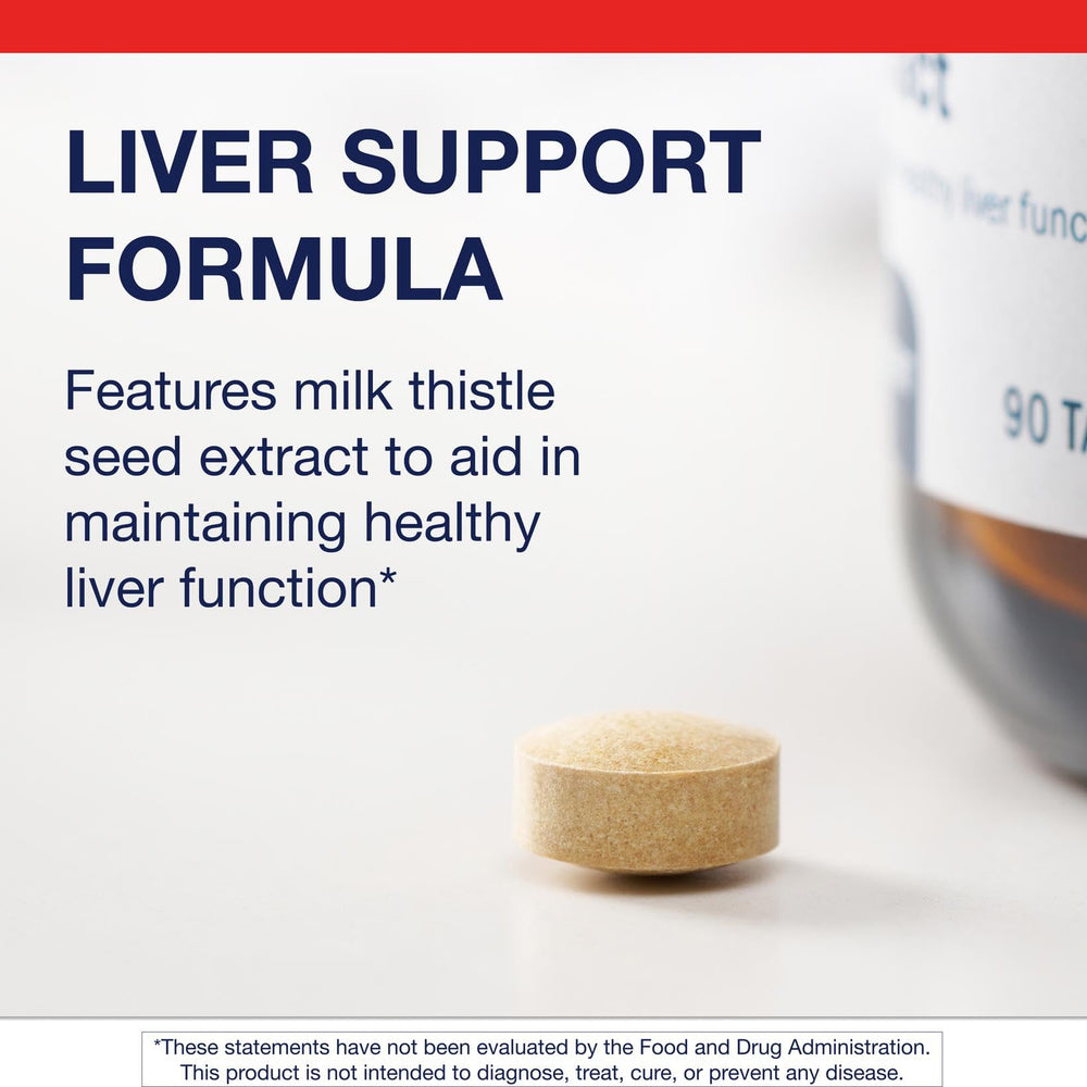 Metagenics Milk Thistle tablets shown for a daily-use routine supporting liver health.