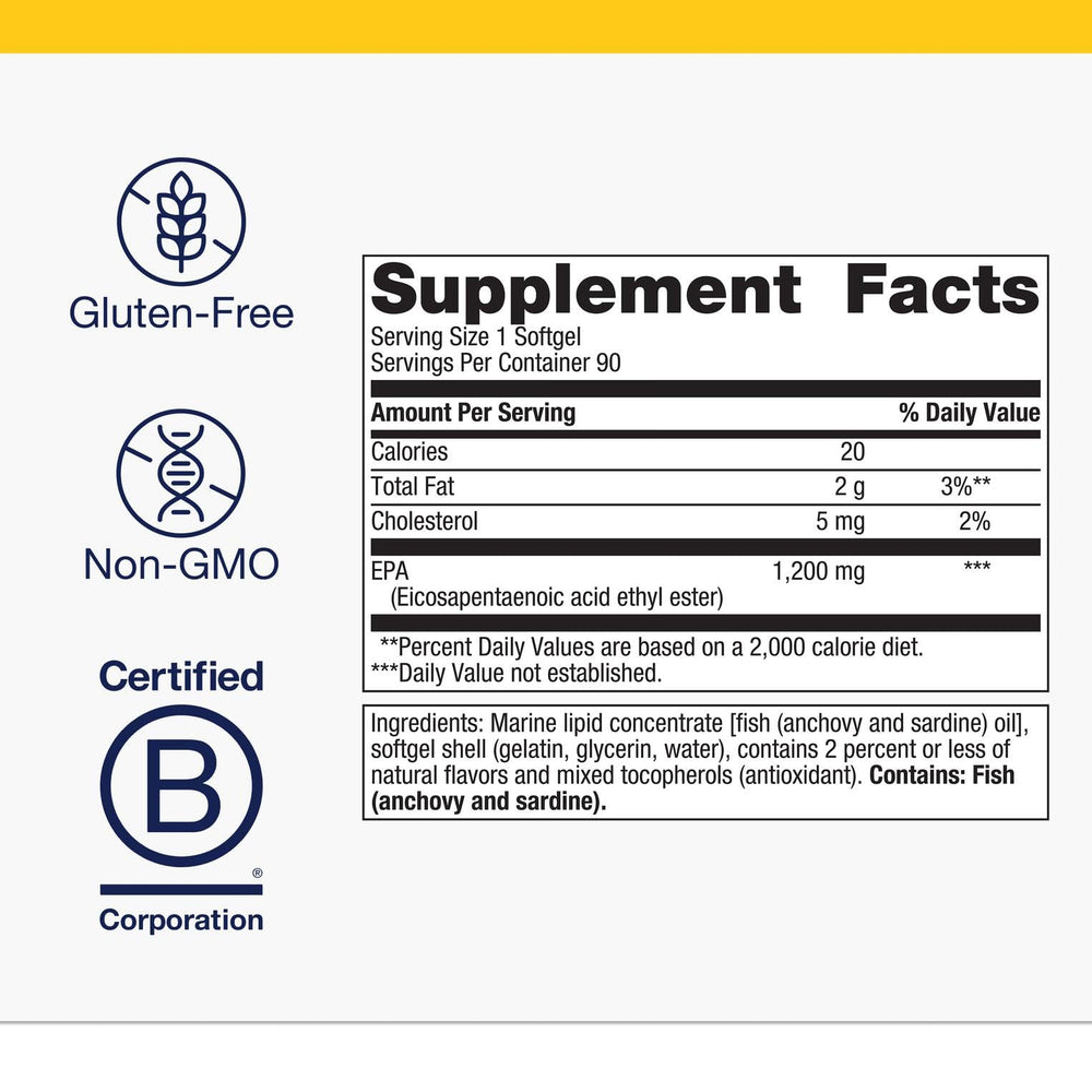 Metagenics OmegaGenics burpless formula label image indicating digestibility and value