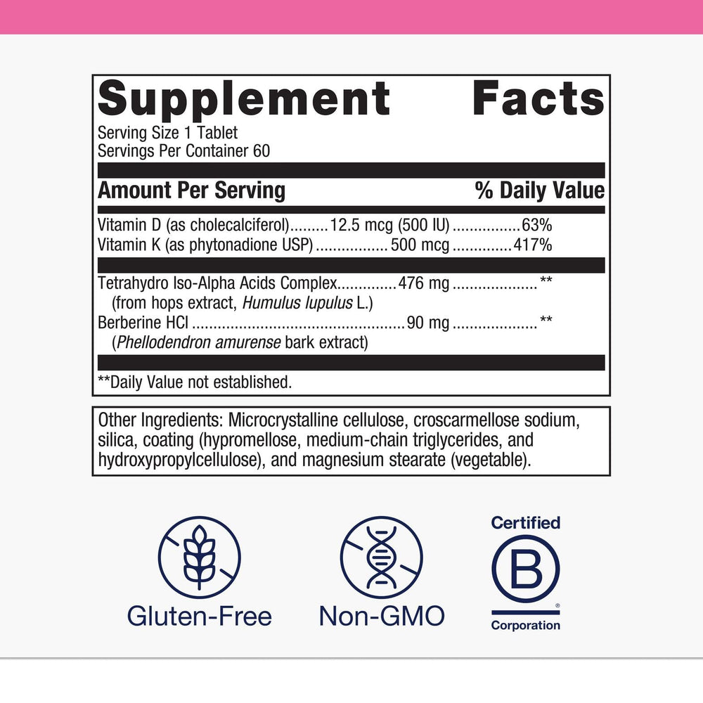 Metagenics Ostera-label-nutrition-facts confirms gluten-free, non-GMO formulation