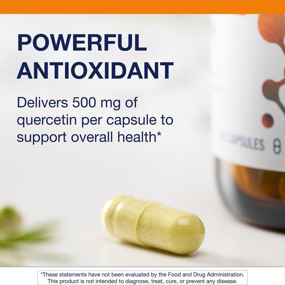 Metagenics Quercetin label detail with non-GMO and gluten-free claims