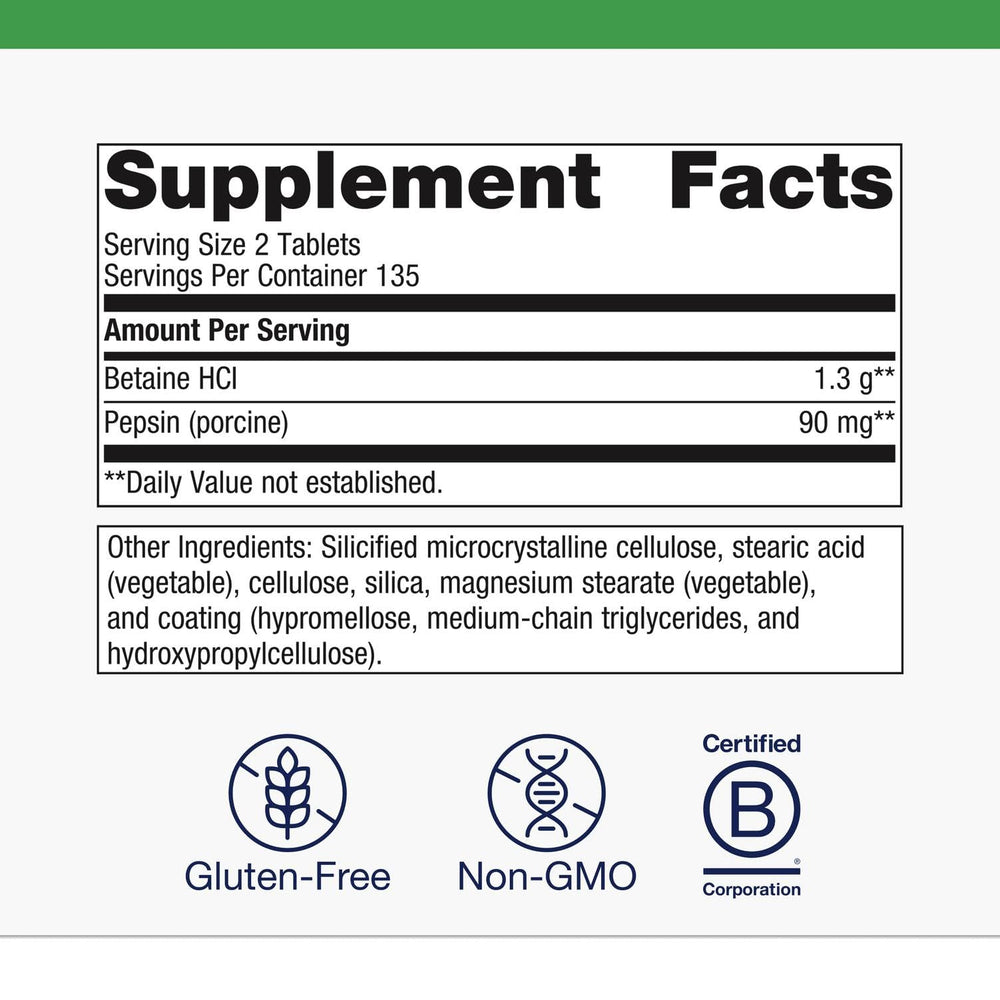 Metagenics SpectraZyme Betaine HCl box packaging communicates quality and standards