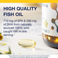 Metagenics sustainably sourced fish oil graphic emphasizing eco-friendly sourcing.