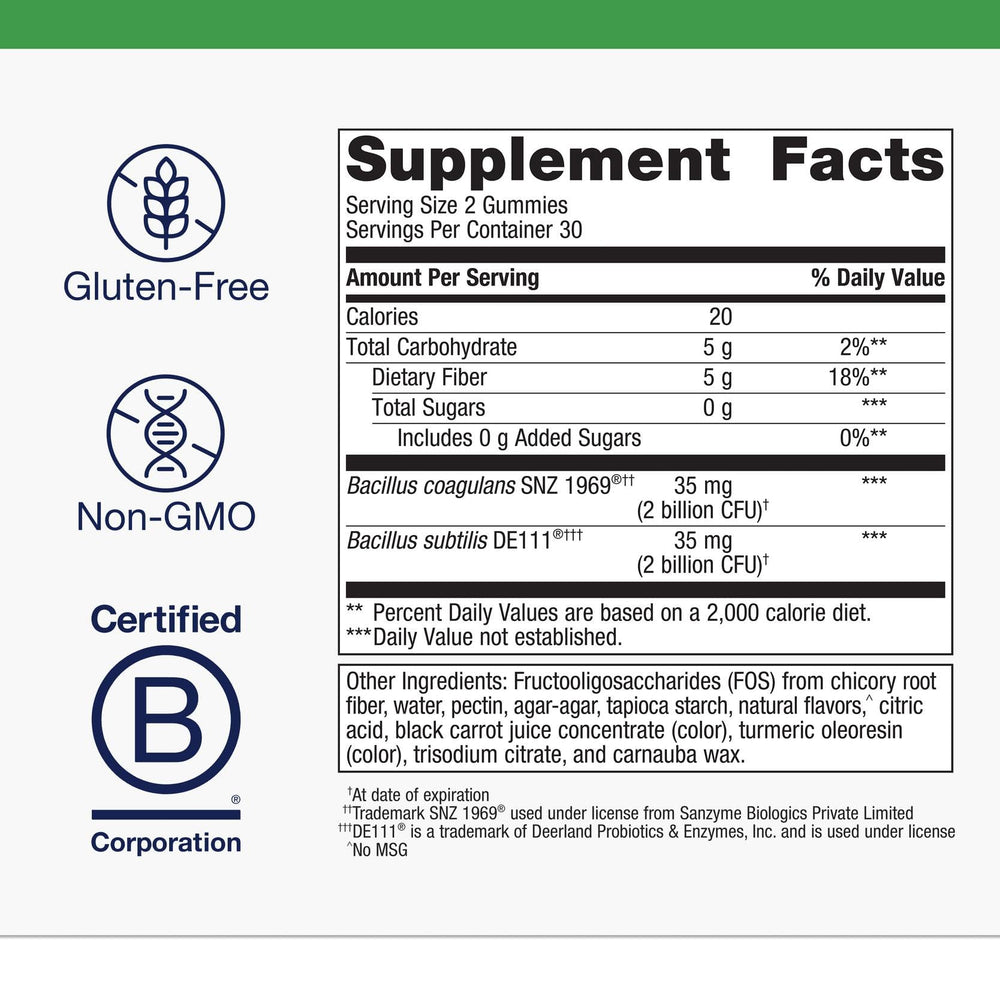 Metagenics UltraFlora gummies closeup; tasty daily gut health support
