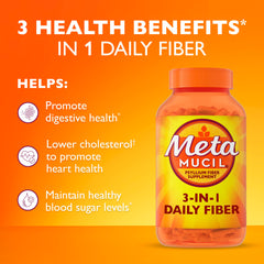 Metamucil 3-in-1 fiber bottle showcases versatile digestive support.