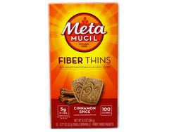 Metamucil Fiber Thins Cinnamon Spice box front for on-the-go daily fiber