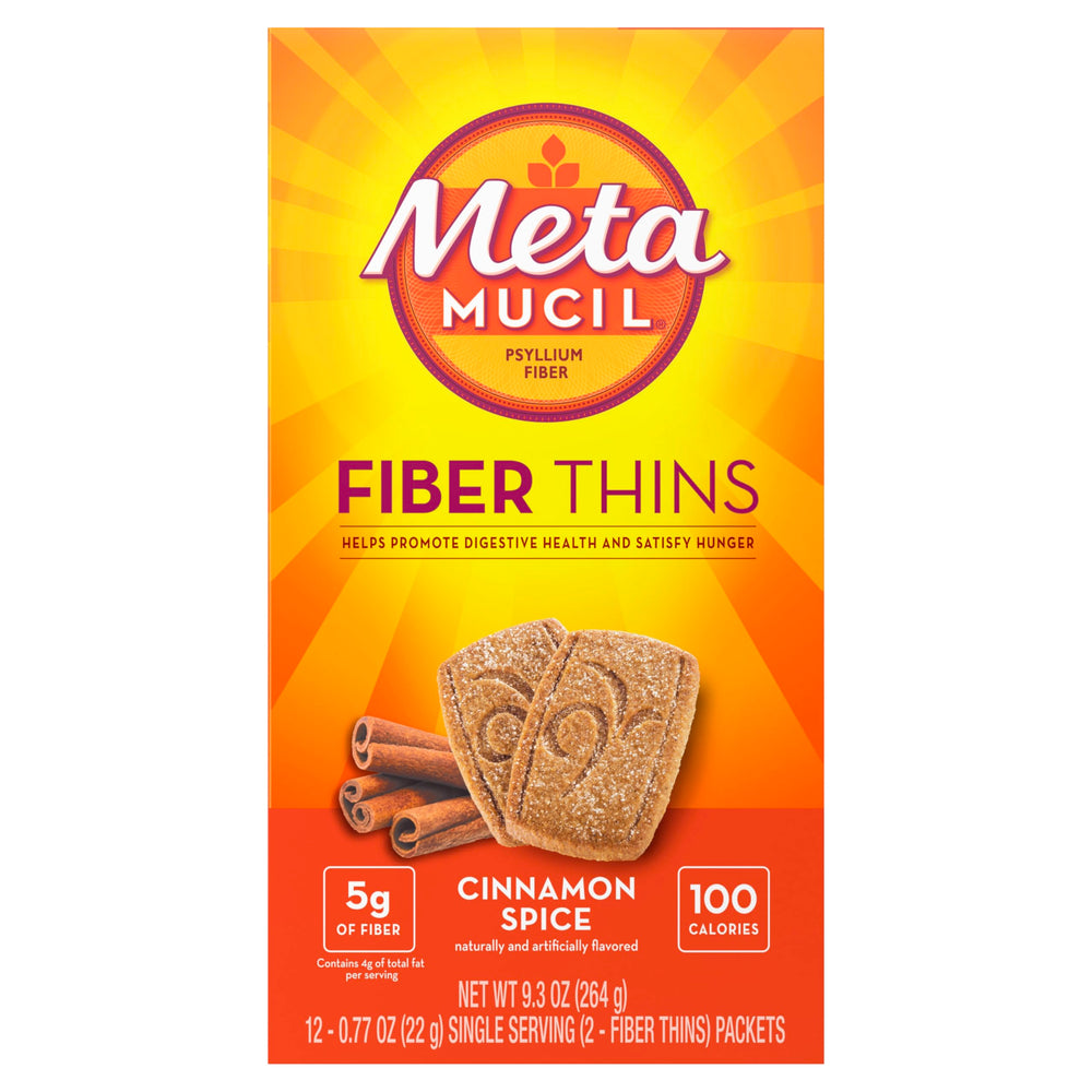 Metamucil Fiber Thins Cinnamon Spice dining on the go with a quick fiber option.