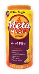 Metamucil orange powder bottle for daily digestive support.