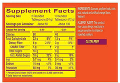 Metamucil real sugar orange flavor powder in can.