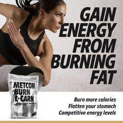 MetCon L-Carn Pre Burn scoop ready to mix with water for quick pre-workout prep
