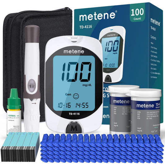 Metene TD-4116 blood glucose meter with fast 7-second readings for daily monitoring.
