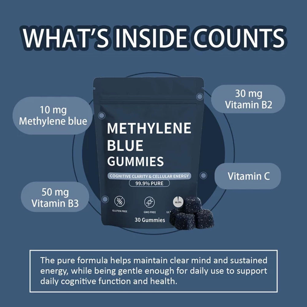 Methylene Blue Gummies bag contents reveal 30 gummies per bag