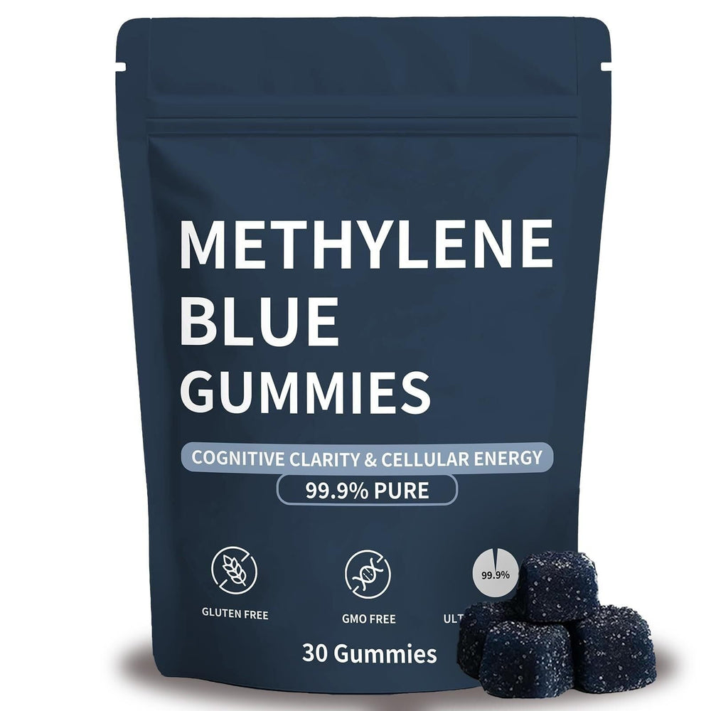 Methylene Blue Gummies bottle highlighting sustained energy and focus for daily use
