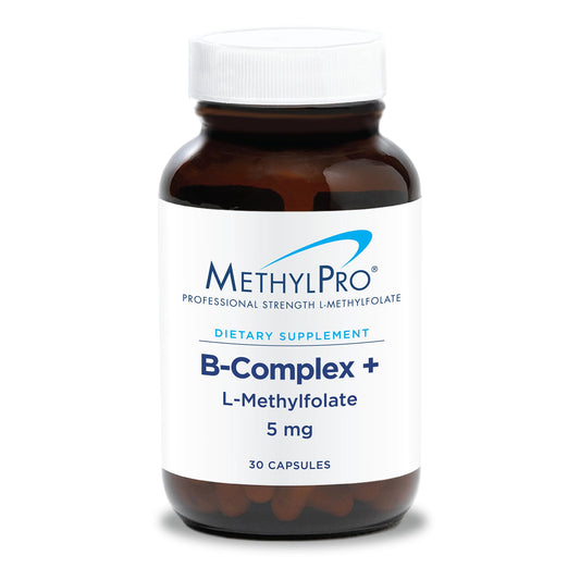 MethylPro B Complex bottle label reveals hypoallergenic vitamin blend for steady energy support.
