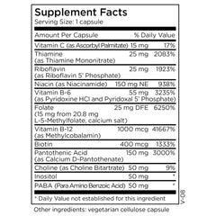 Close-up of capsules highlighting methylated B vitamins for absorption