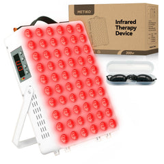 METIKO red-light panel front view showing dual wavelength LEDs for body use