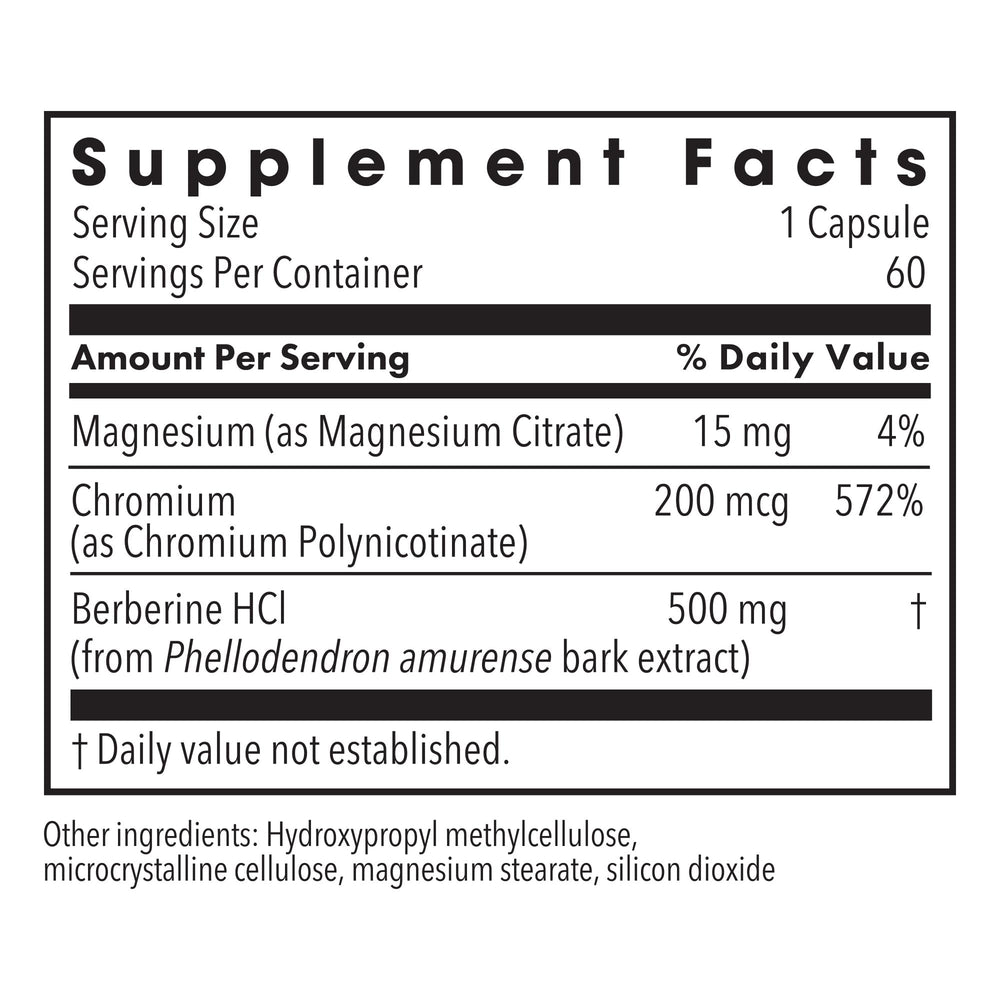 Close-up of Metabolic Maintenance berberine capsules showing a 500 mg dose