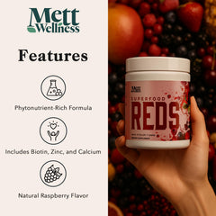 Mett Wellness Reds natural, stevia-sweetened flavor with no artificial ingredients.