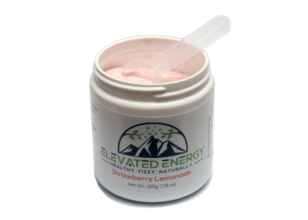 Mettle Energy dissolving powder in a glass of water showing refreshing fizz.