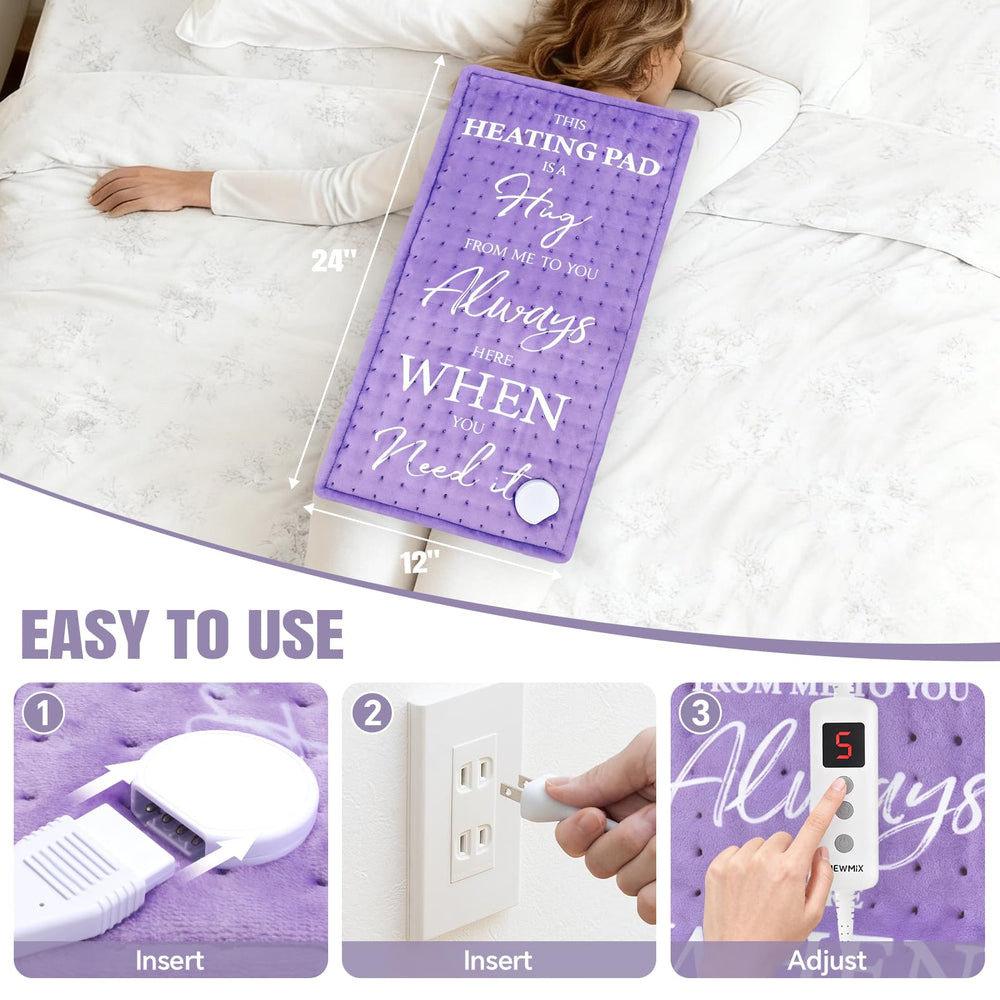 MewMix purple heating pad features soft flannel front and sherpa back for comfort