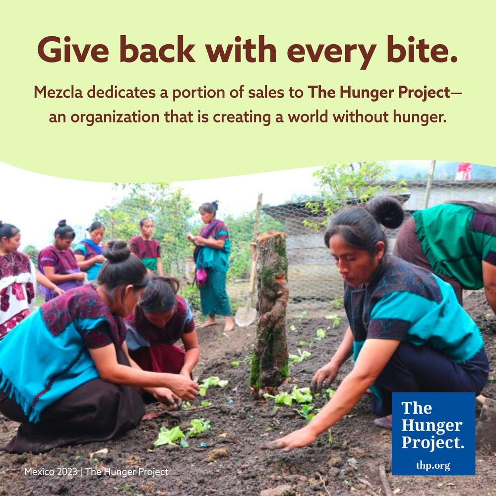 Packaging note about Hunger Project donation on Mezcla bar