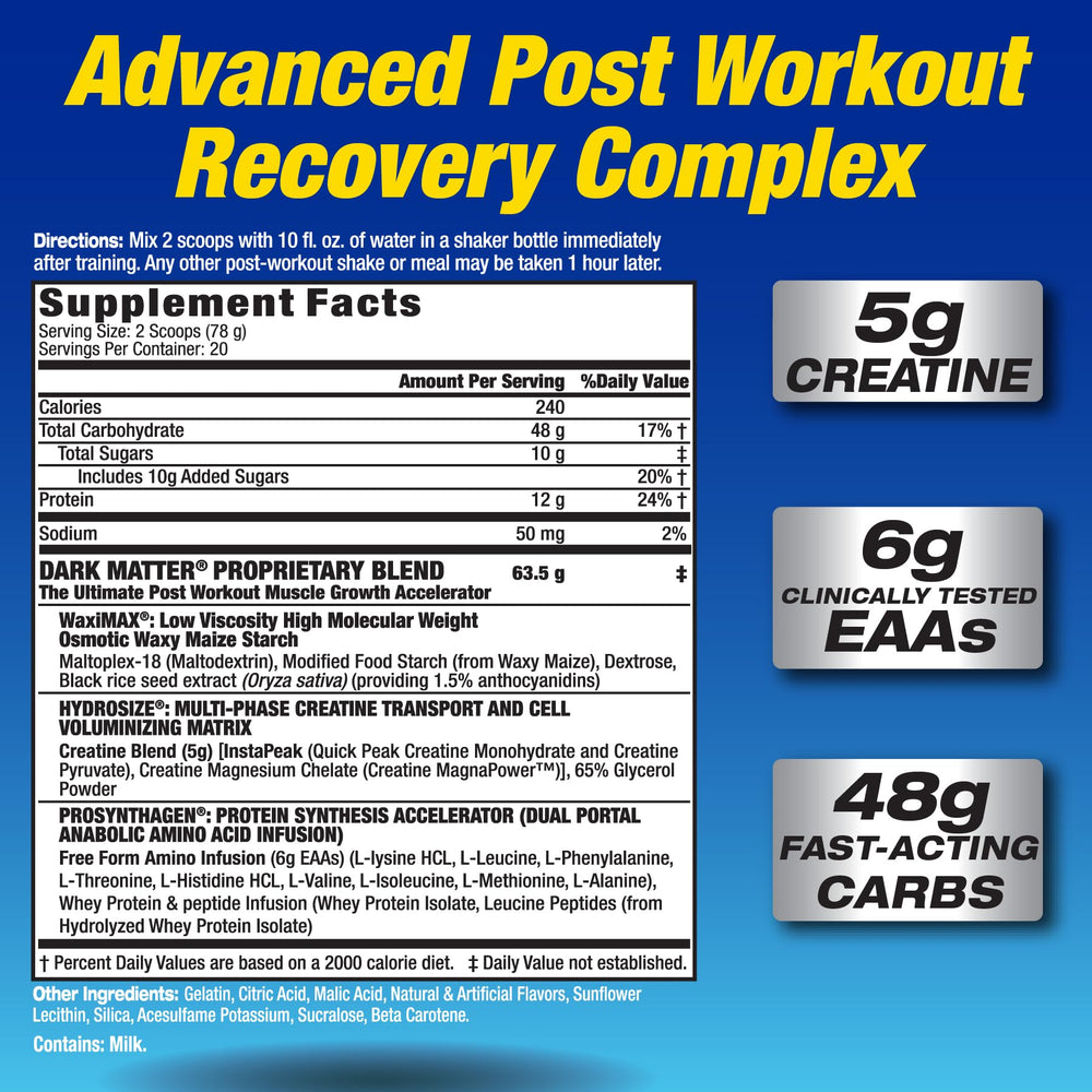 MHP Dark Matter powder scoop for consistent dosing after workouts.