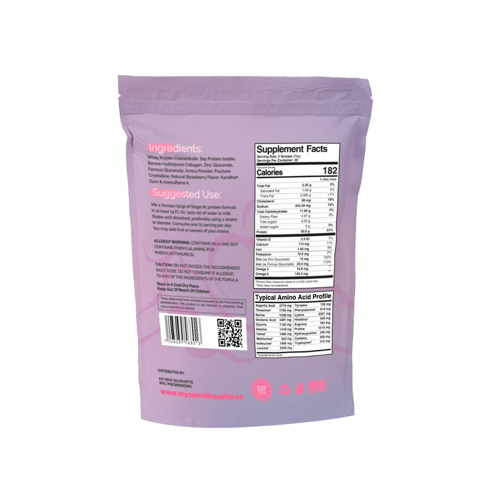 MI NUEVA SILUETA Stage 1 scoop shows a measured dose for stage-based recovery.