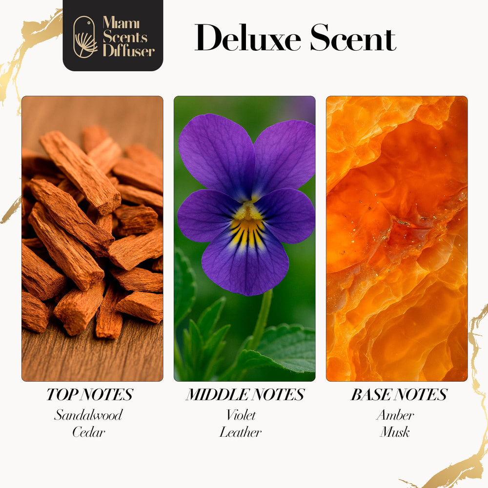 Miami Scents Diffuser Deluxe Silk aroma drops ensure steady fragrance release.