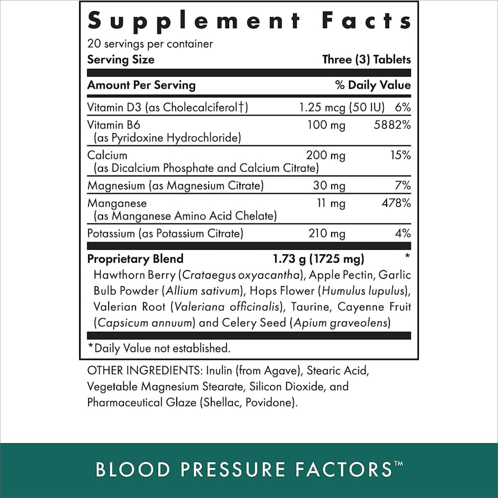 MICHAEL'S Blood Pressure Factors bottle back shows ingredients and dosage guidance